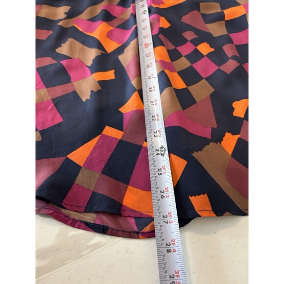 Anthropologie Silk Tunic Blouse Top M Office geometric 70s style Pleated Artsy - Picture 5 of 14